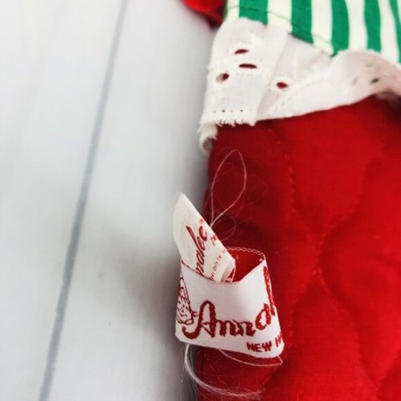 19" Christmas Stocking Annalee Mobilitee Mouse Red Quilted Green White - Picture 13 of 16
